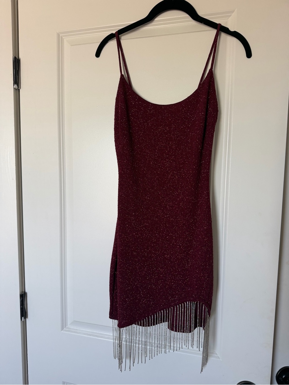 Windsor Burgundy Metallic Fringe Mini Dress